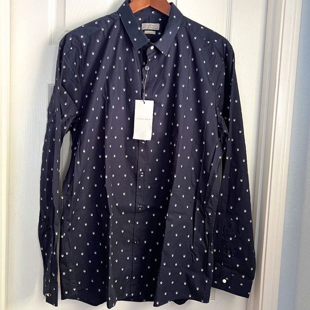 Zara Mens Skull Print Button Down